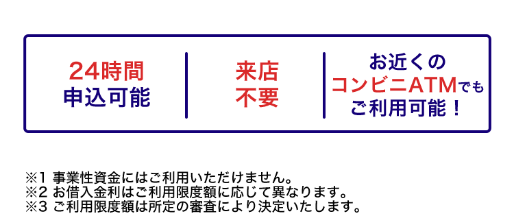 急な出費に使い道自由な ※1
みずほ銀行
カードローン
<MIZUHO
MIZUHO
みずほ銀行
Mizuho IC Cash Card
ICキャッシュカード
123-123456-0 0
ミズホタロウ
10
MIZU
機
Mizuho
2
Dobit
Club
金利年2.0%〜14.0% ※2
ご利用限度額10万円~800万円
*3
お近くの
24時間
来店
コンビニATMでも
申込可能
不要
ご利用可能!
※1 事業性資金にはご利用いただけません。
※2 お借入金利はご利用限度額に応じて異なります。
※3 ご利用限度額は所定の審査により決定いたします。
