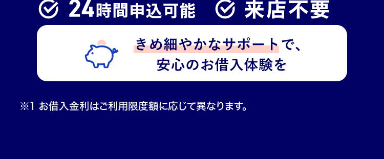 金利年 2.0%~14.0%
*1
\ 賢く借りて無理なく返済 /
みずほ銀行
カードローン
≪ MIZUHO
MIZIU銀行
Mizuho IC Cash Card
ICキャッシュカード
123-123456-000
ミスホタロウ
様
MIZU
Mode
> 24時間申込可能 来店不要
きめ細やかなサポートで、
安心のお借入体験を
※1 お借入金利はご利用限度額に応じて異なります。