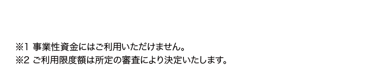 ※1 事業性資金にはご利用いただけません。
※2 ご利用限度額は所定の審査により決定いたします。