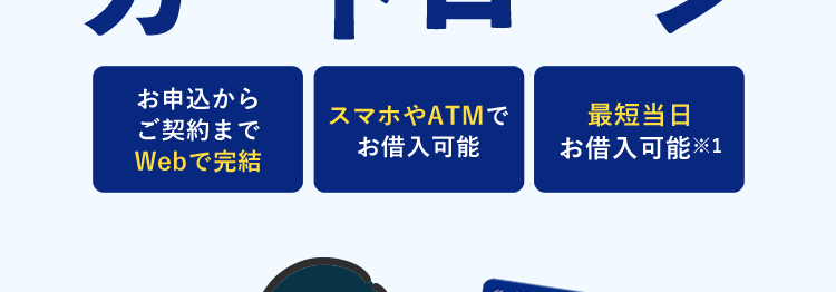 みずほ銀行
カードローン
最短当日
お申込から
ご契約まで
スマホやATMで
お借入可能
お借入可能※1
Webで完結
≪ MIZUHO
MIZA みずほ銀行
Mizuho IC Cash Card
ICキャッシュカード
123-123456-00
ミスタロウ
初
MIZU
Mode
C
ご利用限度額 10万円~800万円※2
金利年
2.0%~14.0%**
*3